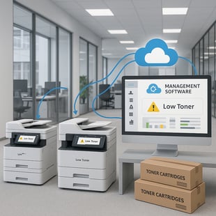 Modern office environment with networked multifunc